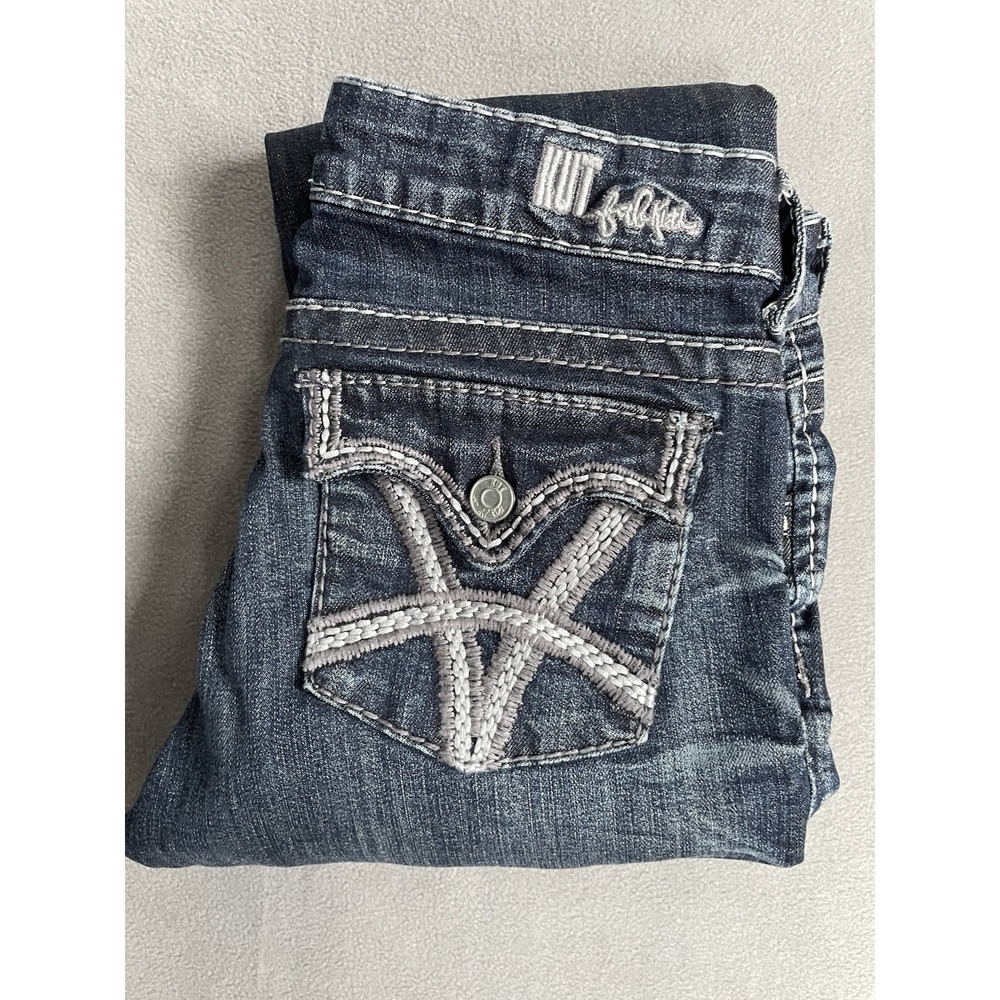 Kut from the Kloth Jeans Womens 4 Blue Natilie Flap Pockets Raw Hem 30x29 Boot